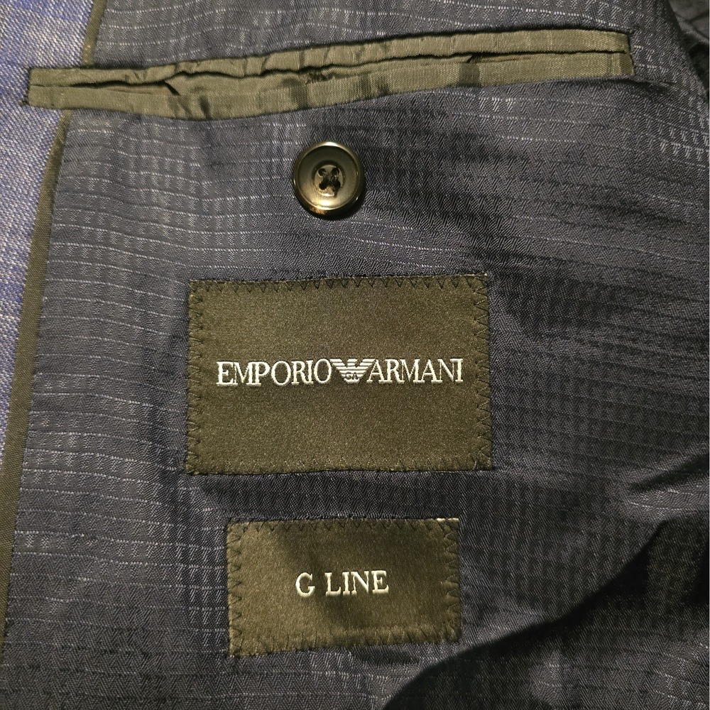 Emporio Armani G-Line Blazer Jacket Blue Plaid Wool Silk Mens 58R Sportcoat - Picture 12 of 14